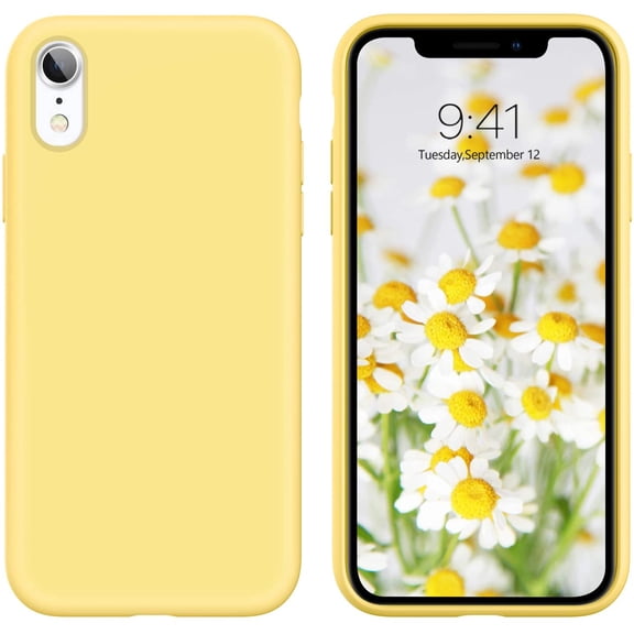 for iPhone XR Case, Liquid Silicone Soft Gel Rubber Slim Cover with Microfiber Cloth Lining Cushion Shockproof Full Protective Case for iPhone XR 6.1" for Women Girls, Light Yellow
