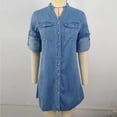 thumbnail image 4 of Sevevn Women's Stand Collar Button Down Denim Shirt Dress Long Sleeve Chest Patch Pocket Side Split Loose Casual Mini Jean Dress Light Blue M, 4 of 9