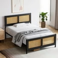 thumbnail image 3 of DSstyles Full Size Bed Frame with Rattan Headboard and Footboard, Black Rattan Platform Bed Frame, Mattress Foundation, Noise-Free, No Box Spring Needed, Easy Assembly, 3 of 7