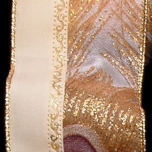 The Ribbon People Ivory and Gold Peacock Print Wired Craft Ribbon 2.5" x  20 Yards