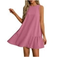 thumbnail image 3 of Womens Summer Dresses Sleeveless Crewneck Pleated Hem Mini Dress Flowy A-Line Solid Color Casual Sundress Beach Holiday Dress, 3 of 7