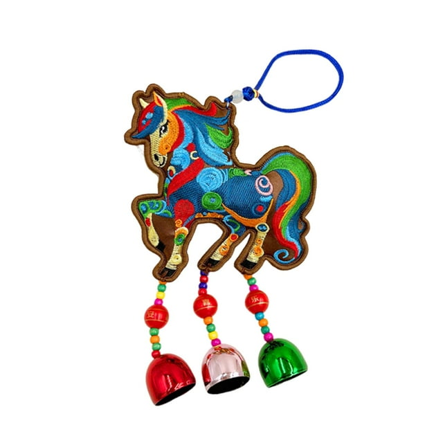 Adorno de caballo bordado multiusos para Año Nuevo chino, decoración de primavera Campanas