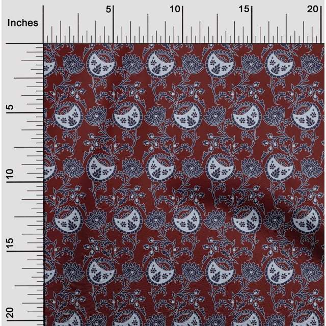 oneOone Georgette Viscose Fabric Leaves & Floral Block Printed Craft Fabric BTY 42 Inch Wide