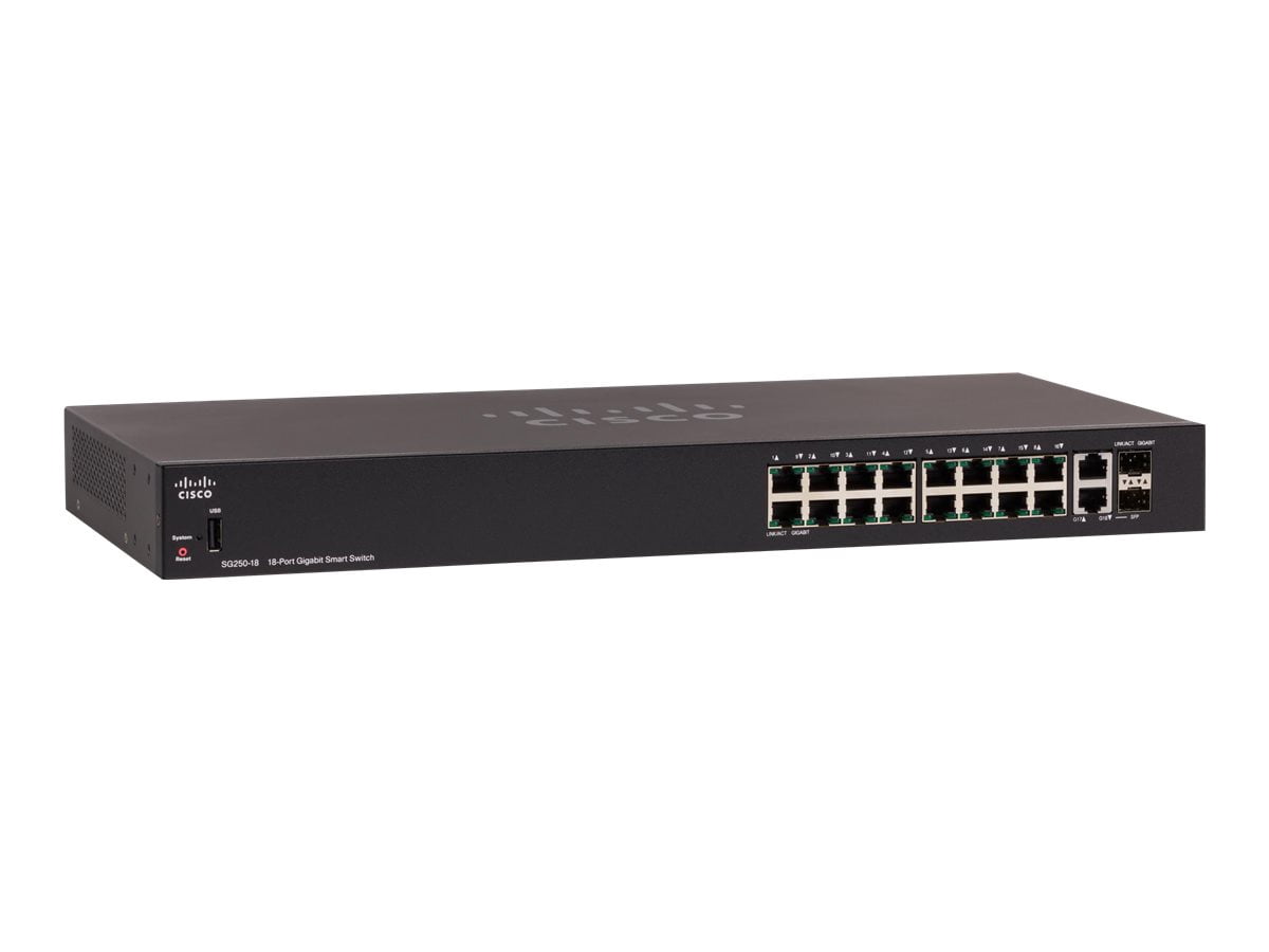 Cisco SG250-18 18-Port Gigabit Smart Switch - 18 x Gigabit Ethernet Network - Manageable - Twisted Pair - 2 Layer Supported - Rack-mountable - Lifetime Limited Warranty