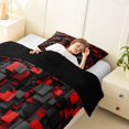 thumbnail image 3 of Homewish 3D Plaid Print Twin Comforter Sets,Black Red Bedding Set,Black Reversible,2 Pieces,1 Comforter and 1 Pillowcase, 3 of 7