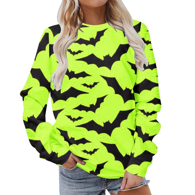 Sweat à Capuche Mode pour Femmes 2023 Classique Imprimé Halloween Col Rond Manches Longues Chandail en Molleton Ample 50 % de Réduction Costumes Halloween/noël