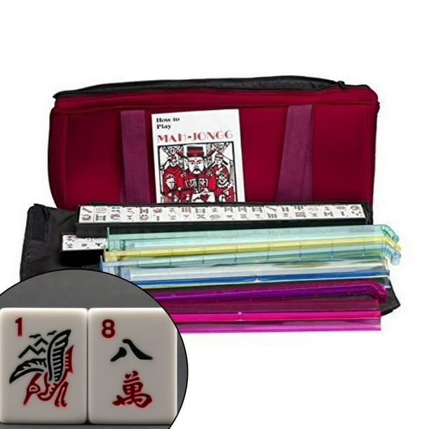 American Mahjong Set 166 Tile with 4 Color Pusher with Soft Bag