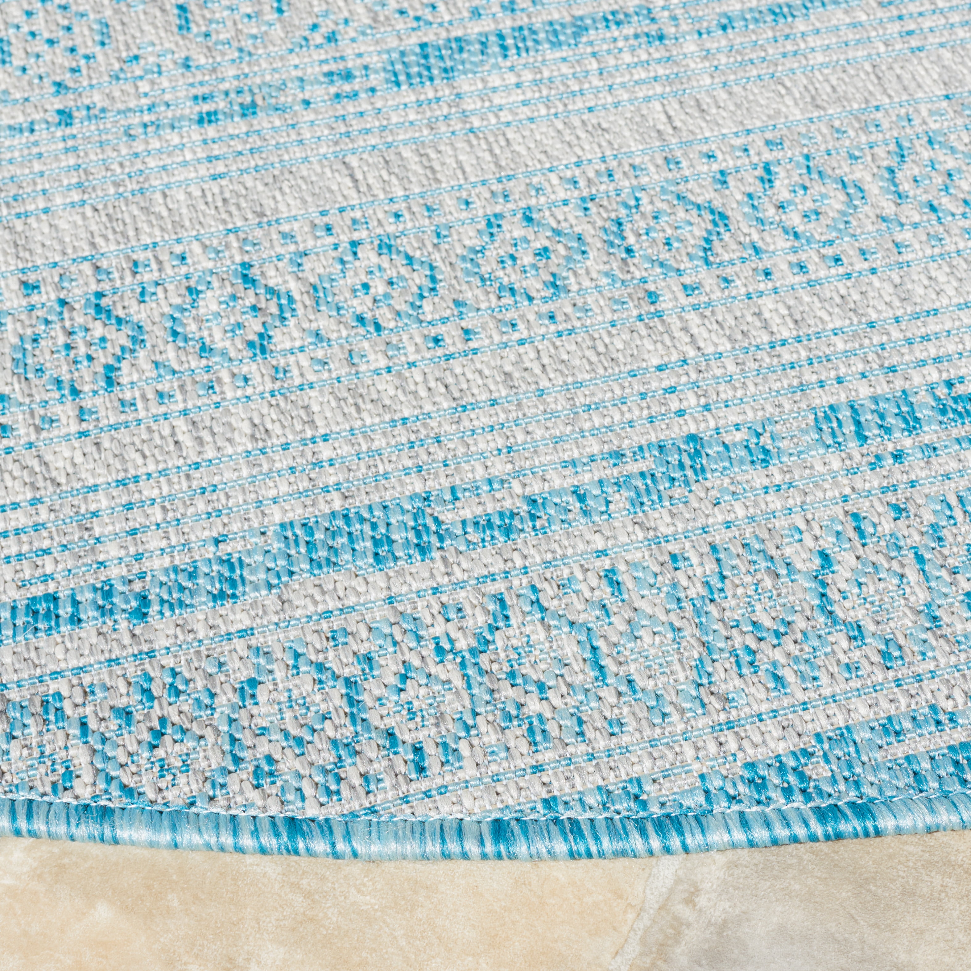 Safavieh Courtyard Galen Striped Indoor/Outdoor Area Rug, Aqua/Gray, 6'7" x 6'7" Round