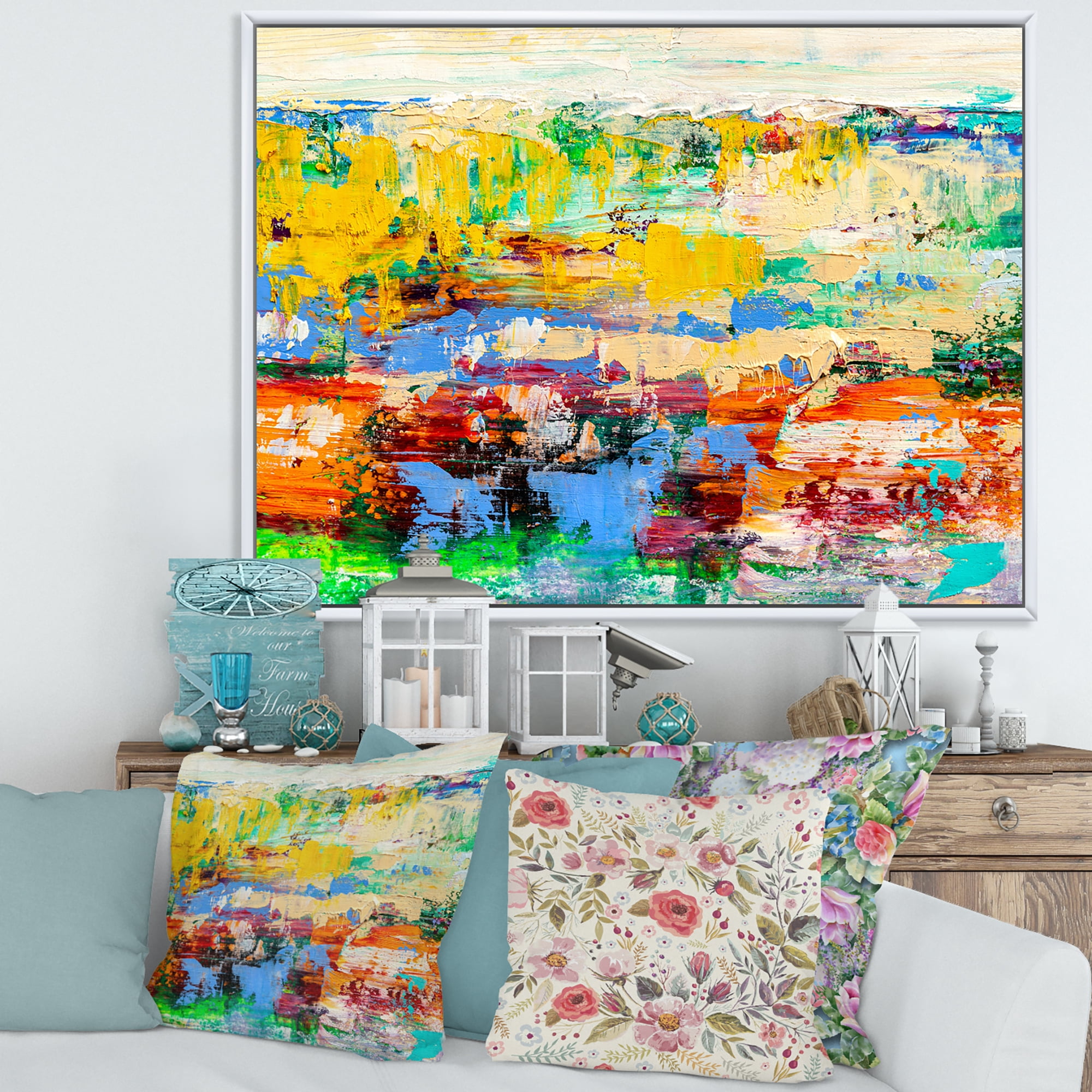 Designart 'Abstract Multicolored Bright Texture Art I' Modern Framed Canvas Wall Art Print