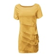thumbnail image 4 of WILLBEST Summer Dresses for Women 2025 Women's Summer Solid Color Dress: Short Sleeve Round Neck Chiffon Paneled Casual Hem Dress, 4 of 4