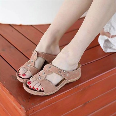 

Cathalem Dressy Sandals Women Flat Women Slope Heel Slippers Summer Fashion Slope Heel Thick Soled Sandals for Women Size 40 Pink 6.5