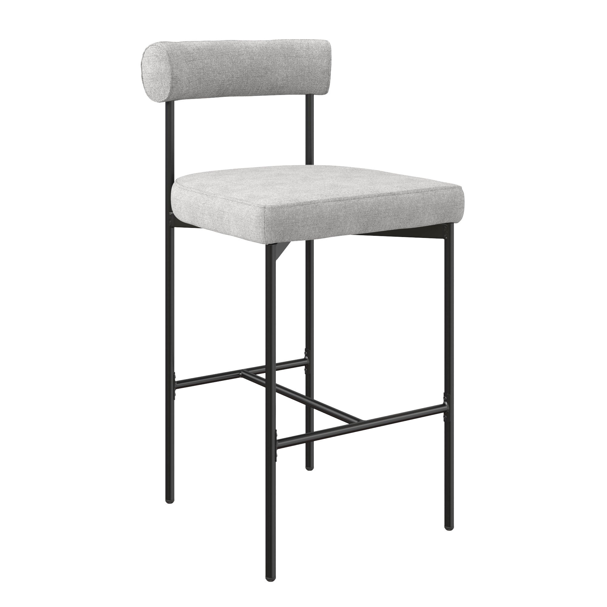 Nathan James Dahlia Bar Stool with Back & Mid-Century Metal Legs, Light Gray/Black
