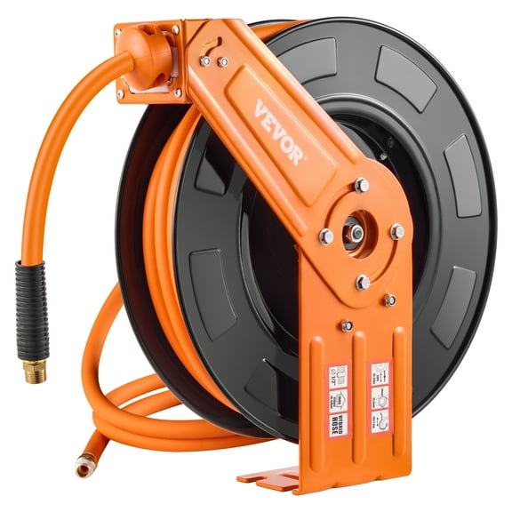 VEVOR Retractable Air Hose Reel,1/2 IN x 50 FT Hybrid Air Hose Max 300PSI, Air Compressor Hose Reel Auto-Rewind with 5FT Lead in, Ceiling/Wall Mount Heavy Duty Single Arm Steel Reel,1/2" NPT Fitting