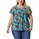 thumbnail image 1 of Blusas de verano casuales de talla grande para mujer Agnes Orinda, con flores, volantes, plisadas, cuello en V y mangas cortas, 2X, azul y naranja con círculos, 1 of 6