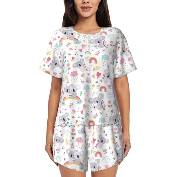 Balery Cute Koala Conjunto de Pijama para Mujer con Estampado, Dos Piezas de Manga Corta y Shorts, Ropa de Dormir Suave con Cuello Redondo y Bolsillos-4X-Large