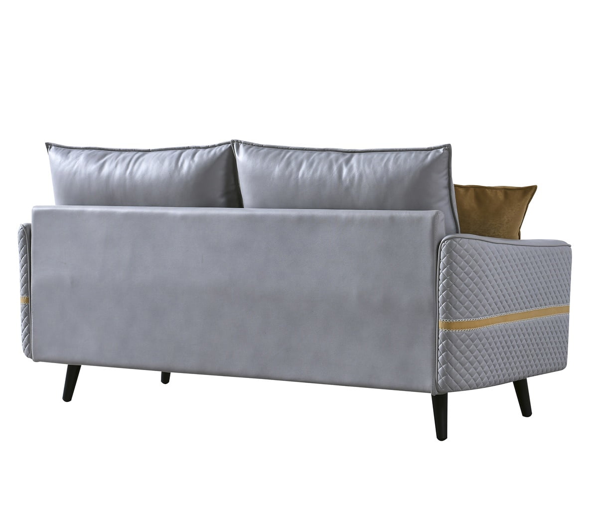 Living Room Leather Sofa Couch, 3-Seat Tufted Love Seat with 2 Pillows, Light Blue Living Room Leather Sofa Couch, 3-Seat Tufted Love Seat with 2 Pillows, Light Blue