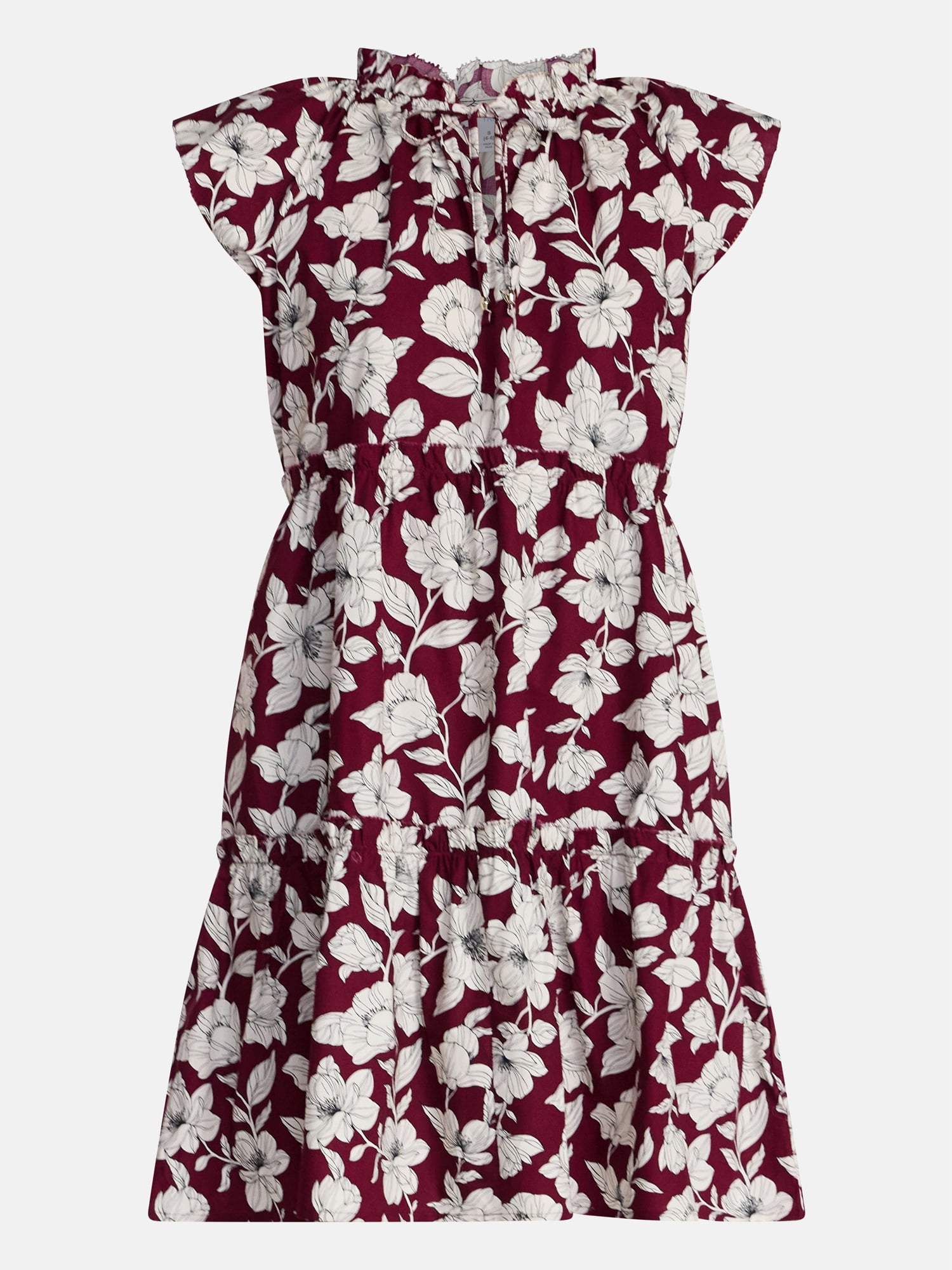 Time and Tru Women's and Women's Plus Tiered Cotton Mini Dress with Flutter Sleeves, Sizes XS-4X