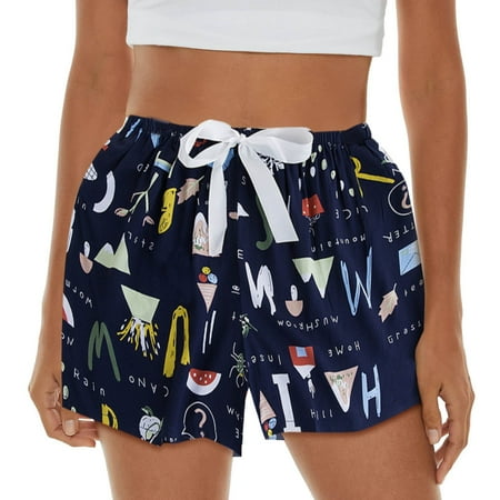 

EUHDSSDE Womens Pajama Shorts Soft Sleep Shorts Lightweight Printed Bow Elastic Waist Lounge Pj Bottoms
