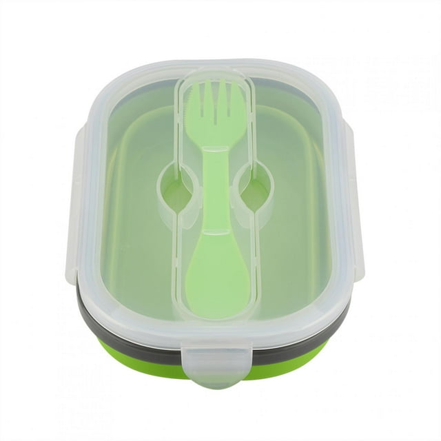 Caja de comida para picnic plegable, contenedor de comida para picnic de silicona con tenedor, lonchera telescópica estirable con tenedor, estándares líderes en la industria