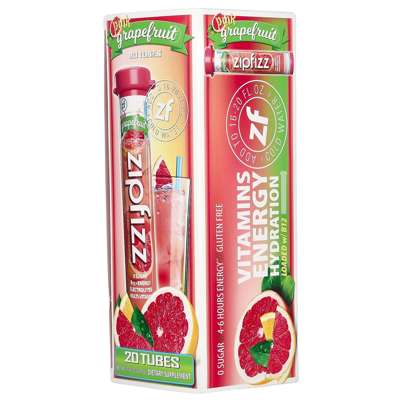 Zipfizz Energy Drink Mix, Pink Grapefruit, 20 ct, B12