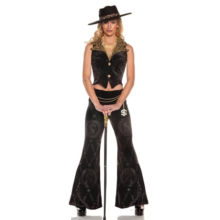 UNDERWRAPS Sexy Gangster Costume Women - Gangster Halloween Costumes for Women Hip Chain & Embossed Print Velvet Suit Cropped Outfit 70s 80s 90s Party