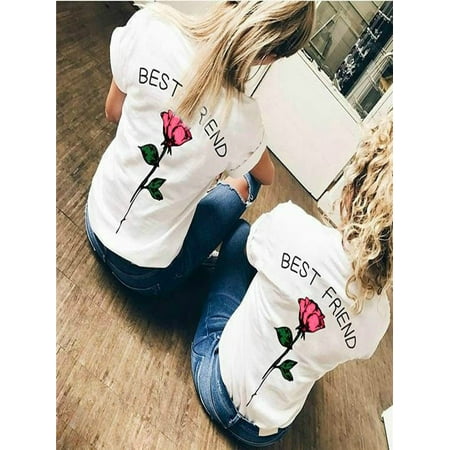 Women Best Friend Letters Rose Printed T Shirts Causal Blouses