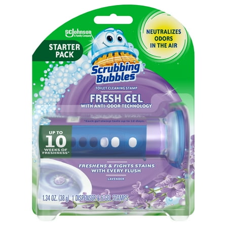 Scrubbing Bubbles Fresh Gel Toilet Bowl Cleaner Stamp Dispenser, Lavender Scent, 6 Gel Stamps, 1.34 oz