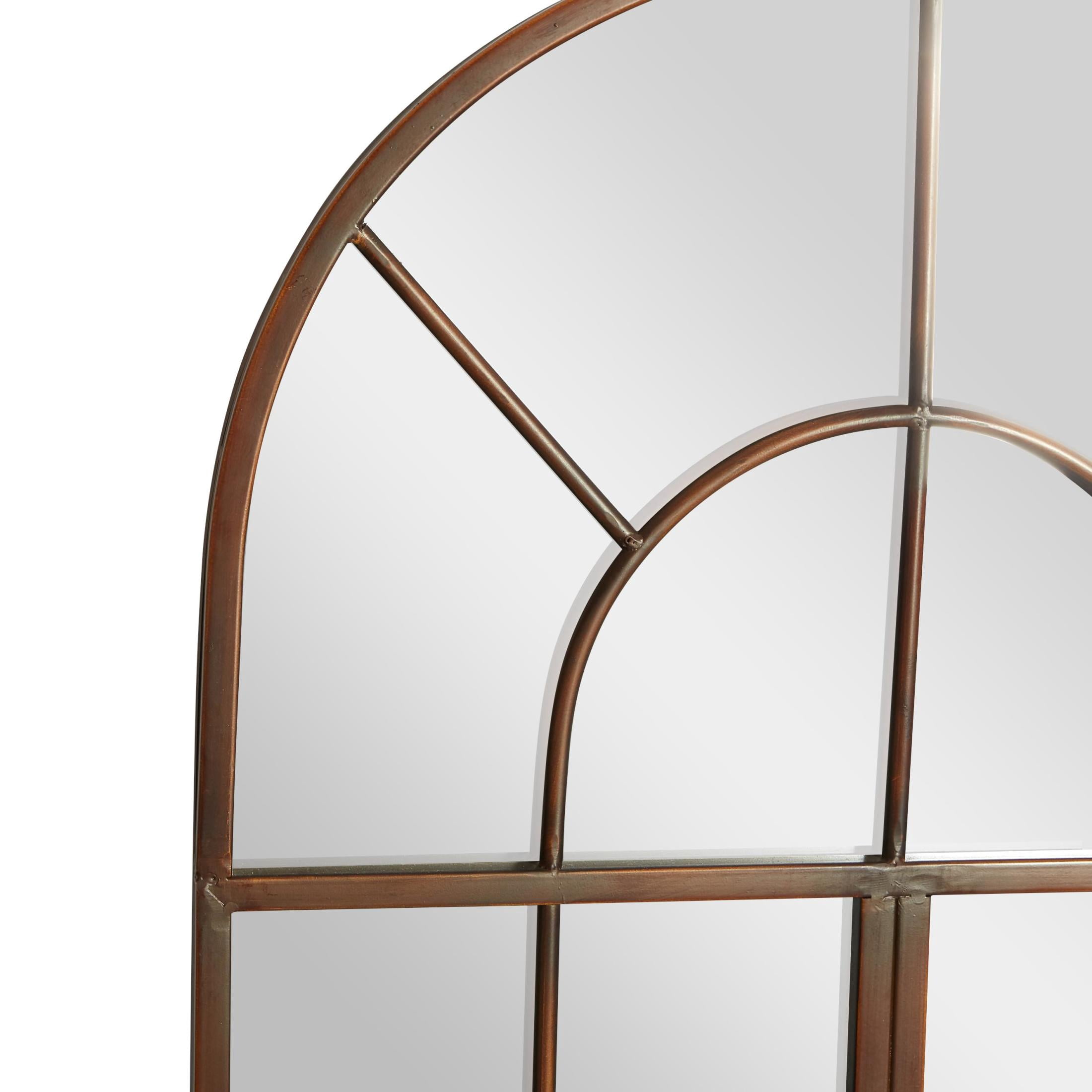 DecMode 24" x 48" Brown Arched Window Pane Wall Mirror