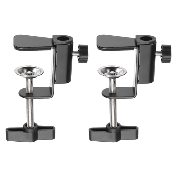 Uxcell 2 Pcs Desk Table Mount Clamp 2.1" Hole Dia Adjustable Universal Bracket C-Clamp Cantilever Bracket Clip with Adjustable Screw Plastic Handle for Microphone Arm Lamp Stand, Black