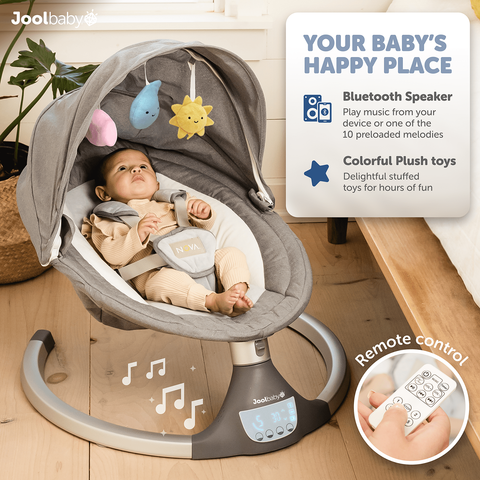 Jool Baby Nova Electric Baby Swing with Bluetooth And Remote Control, Gray