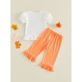 thumbnail image 5 of Baby Girl Halloween Outfit Pumpkin Ruffle Short Sleeve Tops Dot Print Bell Bottoms Flared Pants Set Toddler Summer Fall Clothes 6M-4Y, 5 of 10