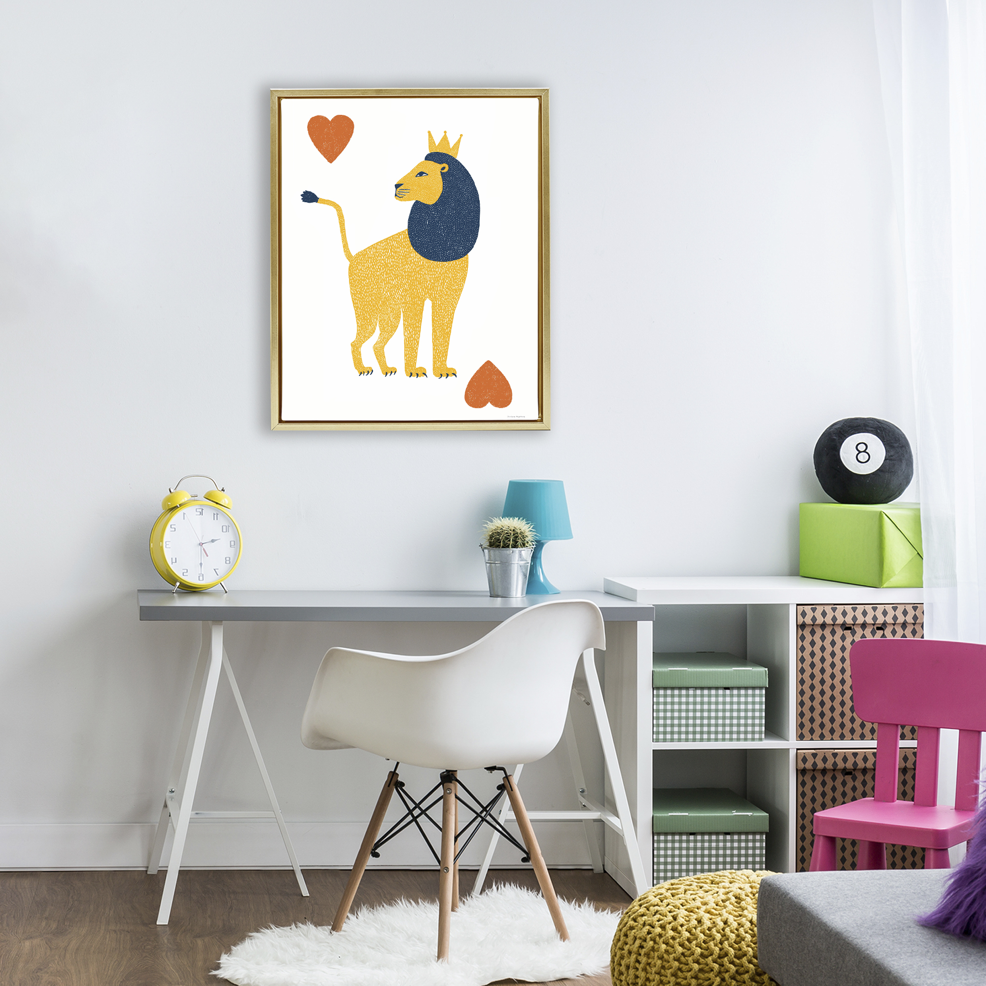 Lion & Hearts Card Gold Framed Floater Canvas Wall Art, design by Svetlana Aleynikova