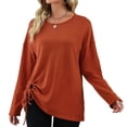 thumbnail image 3 of Defitshape Women's Soft Long Sleeve Tshirt T Shirt Knotted Loose Fit Drop Shoulder Fashion Scoop Neck Long Sleeve Tunic Top Orange 14, 3 of 5
