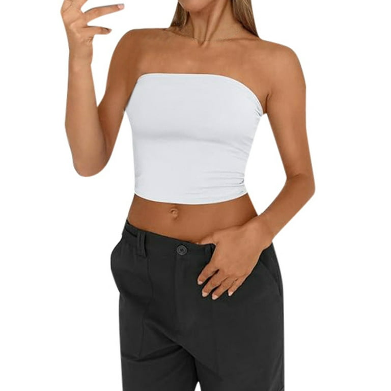Women's Sexy Solid Color Crop Top Strapless Tube Top, Backless