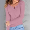 thumbnail image 2 of XFLWAM Women Ribbed Long Sleeve Button Down T-Shirt Under Scrub Crew Neck Basic Henley Top Pink L, 2 of 5
