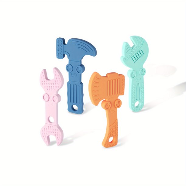 Keep Your Little One Entertained with 4pcs/set Funny Teething Toys - BPA Free Food Grade Silicone Hammer, Wrench, Spanner, Pliers Tools Shape - Cute and Playful Baby Products