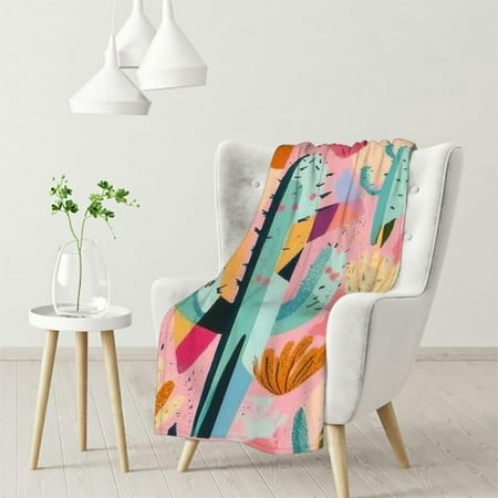 

WHKANG Blanket for Adults Cute Cacti and Triangles Lovely Floral Flowers Throw Blankets Gifts Women Girls Lightweight Soft 60x80in