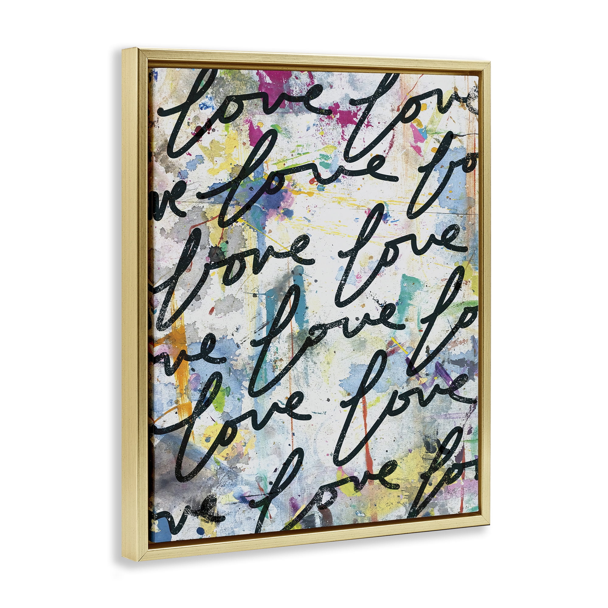 Stupell Industries Love Words Pattern Typography Painting Gold Floater Framed Art Print Wall Art, 25 x 31