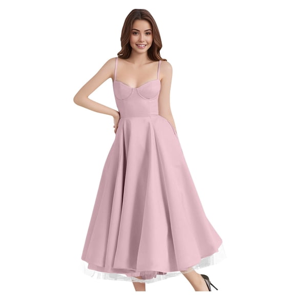 Wdgfv Womens Corset Dress Spaghetti Strap Bustier Midi Dresses Vintage Party Dress Flowy Pleated Hem Low Cut Prom Dresses Pink XL