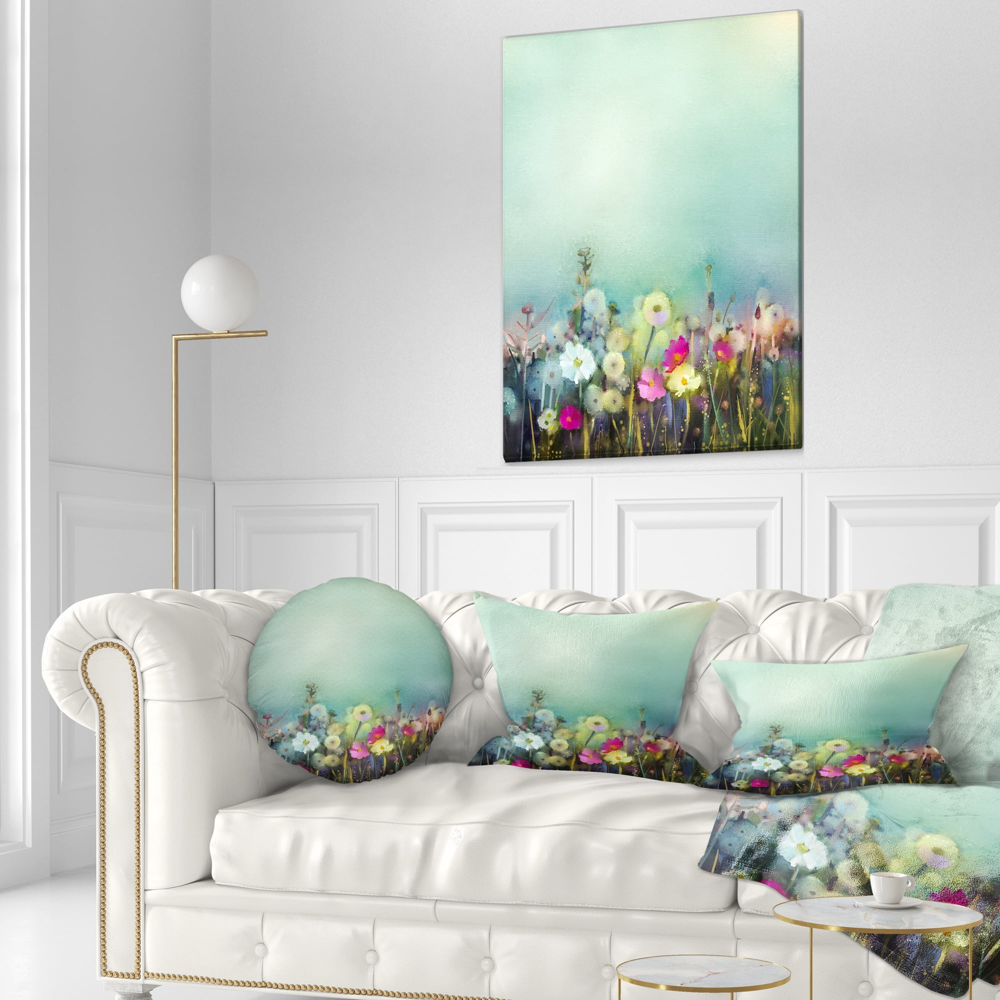 Designart Dandelion Poppy and Daisy Flowers - Floral Throw Pillow - 12x20