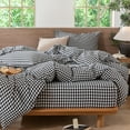 thumbnail image 6 of MooMee Gingham Duvet Cover Set Queen 100% Washed Cotton Linen Like Textured Breathable Lightweight 3-Piece (Black& White, 90"x90"), 6 of 8