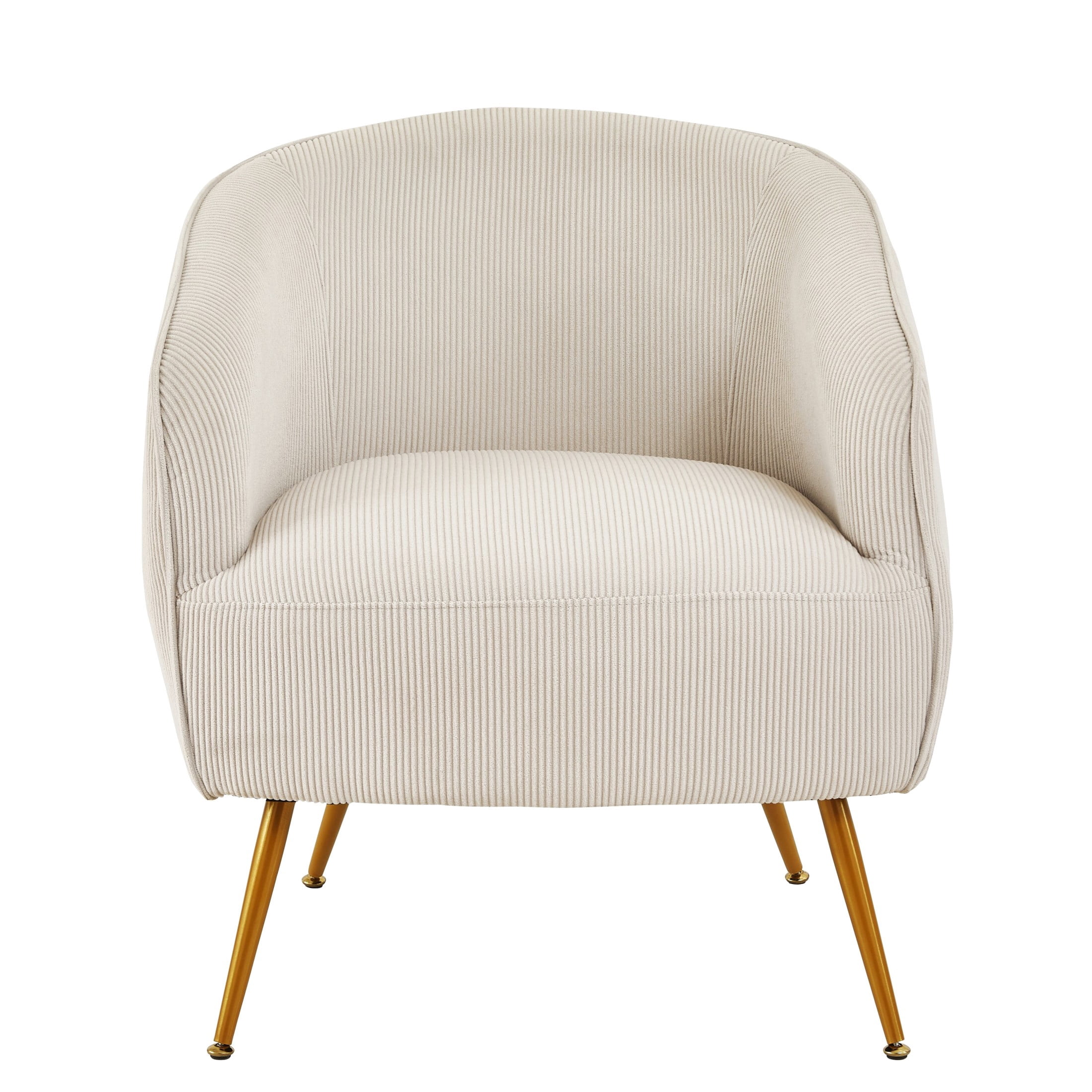 GDF Studio Modern Barrel Accent Chair with Corduroy Upholstery & Gold Metal Legs, Beige