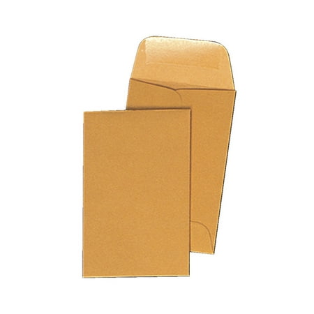 School Smart Coin Envelopes, 28 lb, 2-1/2 x 4-1/4 Inches, Brown, Pack of