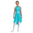 thumbnail image 5 of Aislor Girls Rhinestones Halter Neck Lyrical Dance Dress Ballet Tulle Leotard Dress Hi-Lo Contemporary Dancewear Light blue 12, 5 of 7