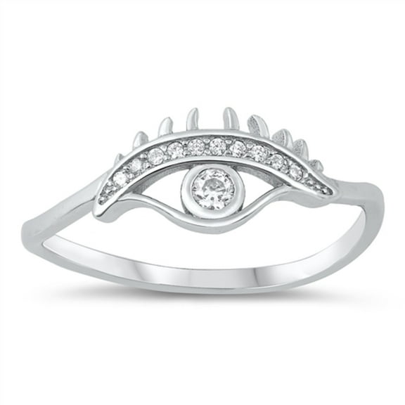 Clear Cubic Zirconia Evil Eye Ring Sterling Silver Size 6
