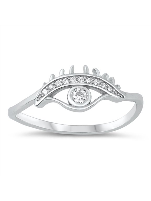 Clear Cubic Zirconia Evil Eye Ring Sterling Silver Size 4