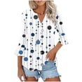 thumbnail image 4 of Kezqiaxn Cute Tops for Women Ruffled 3/4 Sleeve V-Neck Casual Loose Button Down Shirts Dressy Work Blouses, 4 of 5