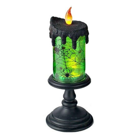 Supplier Generic Lightahead® LED flameless Candle with moving patterns Halloween LED Lights Lantern Black base with Green Water (Spinning Spider Design) For festival decoration and gifts