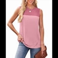 thumbnail image 3 of Camiseta Sin Mangas Informal de Verano con Cuello Redondo y Bloques de Color Rosa para Mujer S, 3 of 8