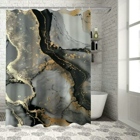 Creowell Black White Marble Shower Curtain, Minimalist Modern Shower Curtain Set for Bathroom, Abstract Fabric Bath Curtain with Hooks White